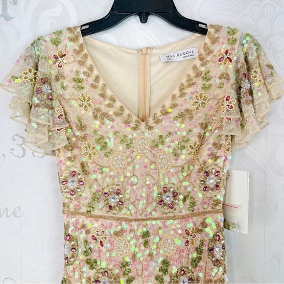 Embellished Ruffled Cap Sleeve V Neck Gown 10772 size 4 NWT - Picture 11 of 12